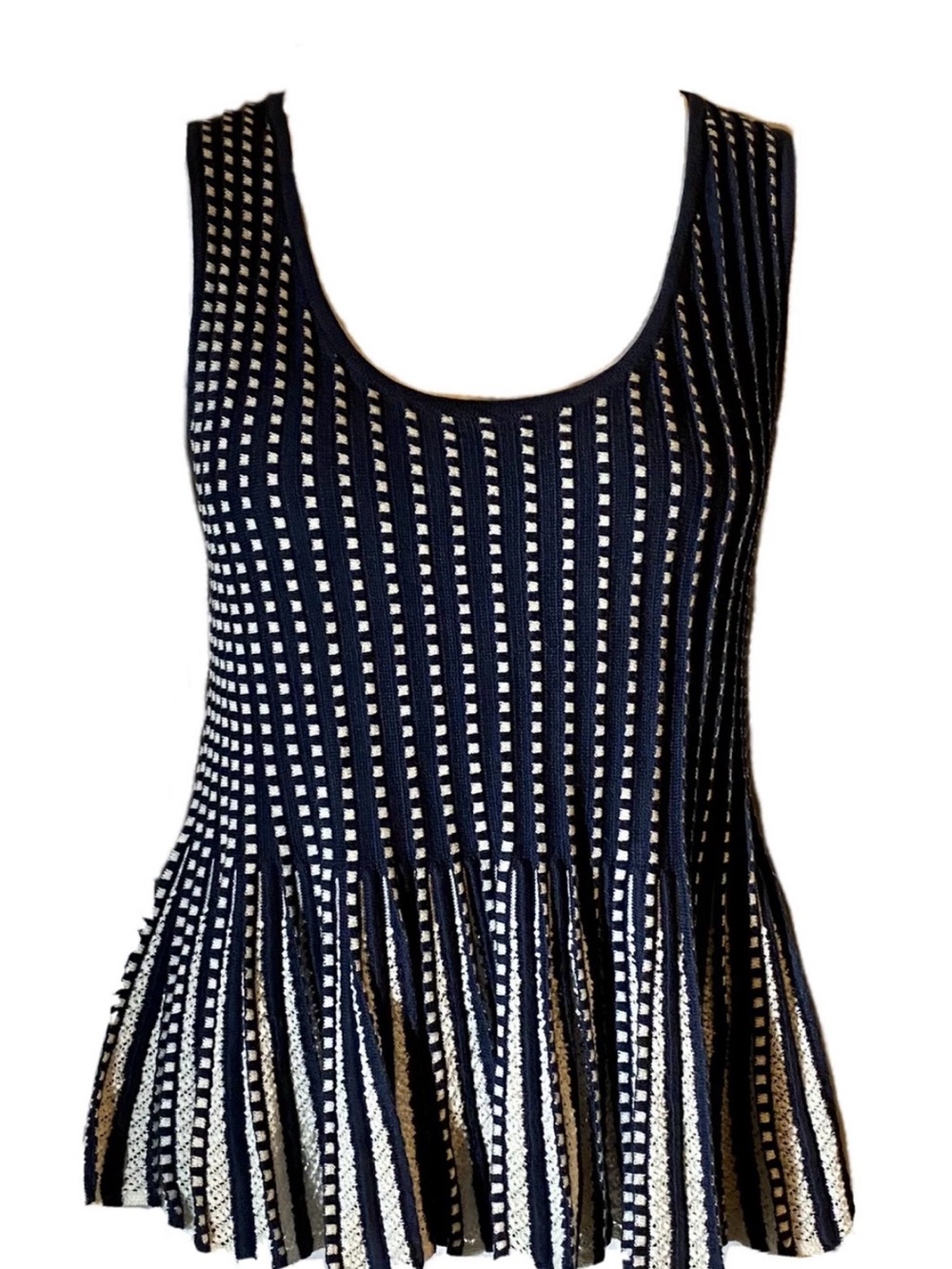 Moth Anthropologie Knit Peplum Tank Top Black White Size L Career Preppy - Picture 10 of 10